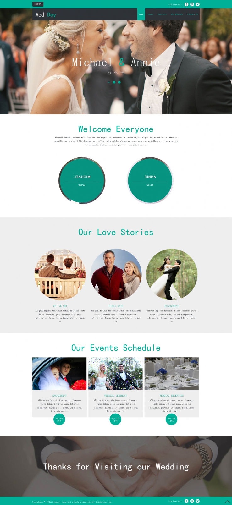绿色简洁风格的婚礼相册纪恋日整站网站模板