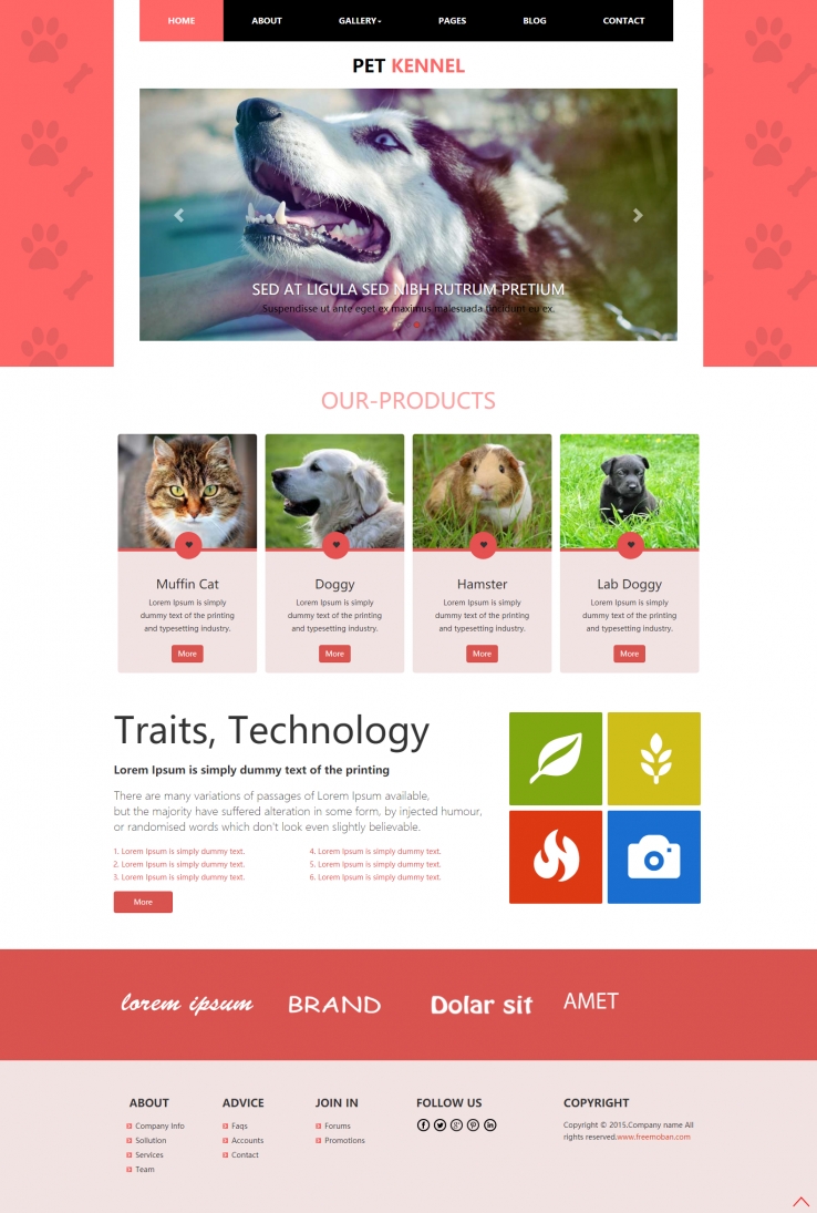 红色简洁风格的宠物之家整站网站模板