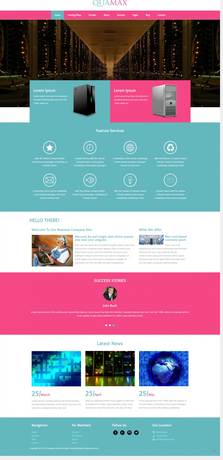 粉色简洁风格的服务器介绍企业网站模板