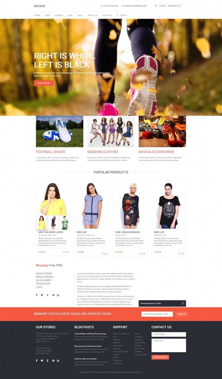 橙色宽屏风格的运动跑鞋商城网站模板下载