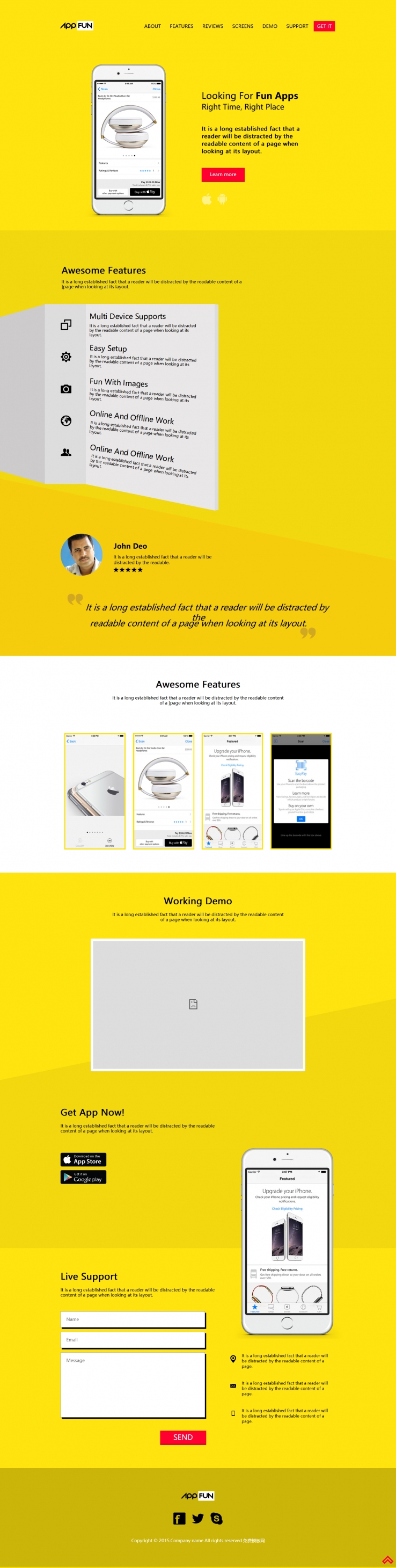 黄色简洁风格的手机应用介绍网站模板下载