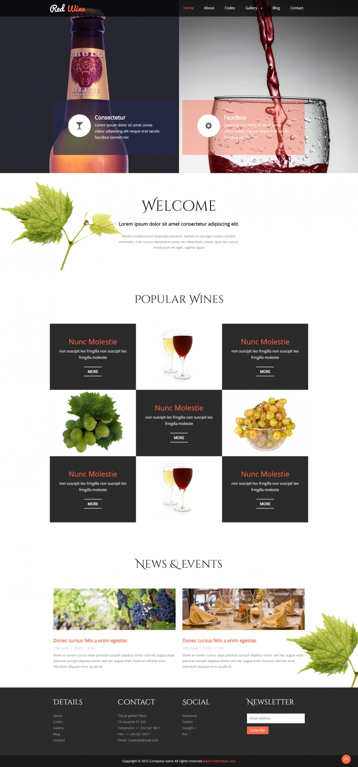 黑色宽屏风格的红酒蓝莓文化企业网站模板
