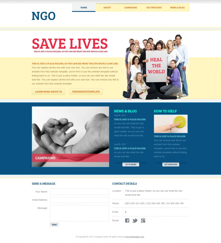 简洁干净清新的爱心公益NGO整站网站模板下载