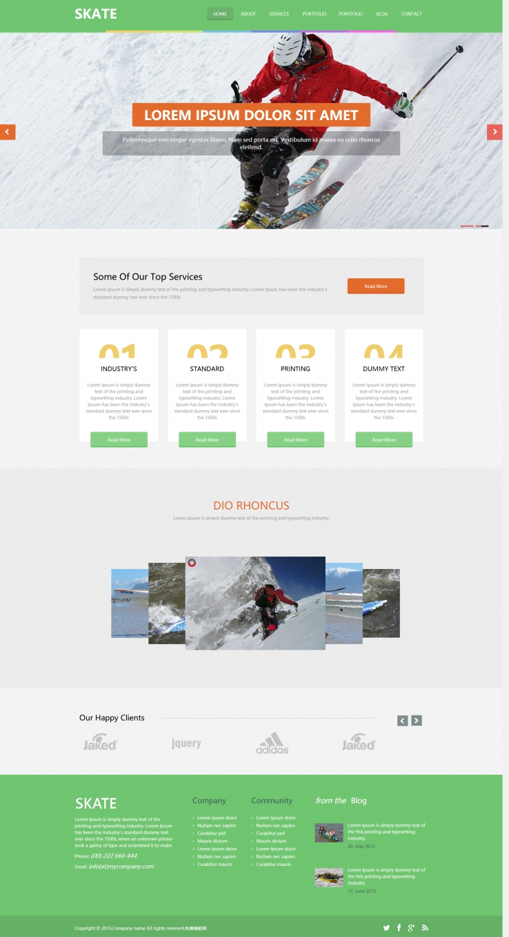 绿色宽屏风格的滑雪体育竞技网站模板下载