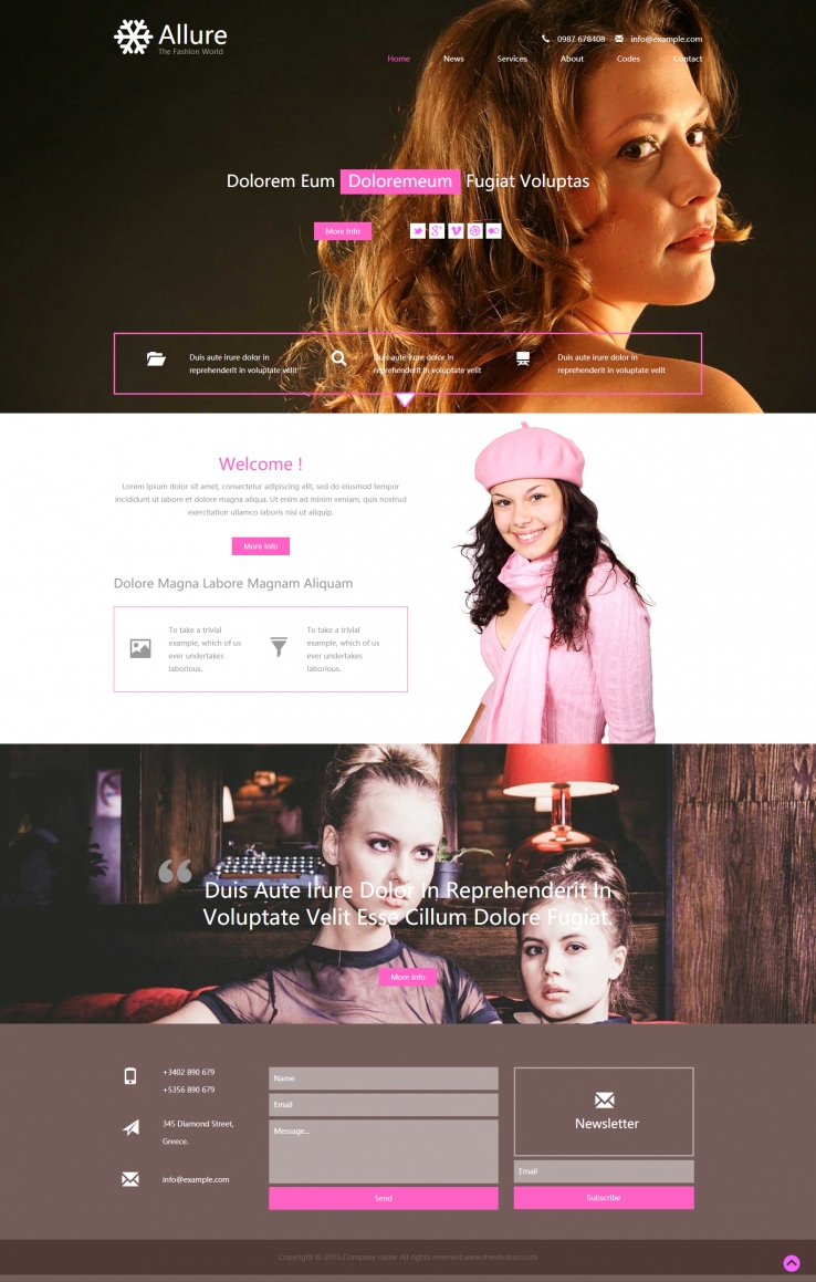 粉色宽屏风格的人物造型写真整站网站模板