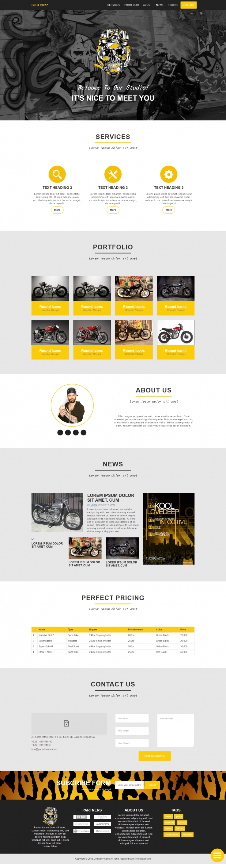 黄色宽屏风格的朋克摩托车企业网站模板