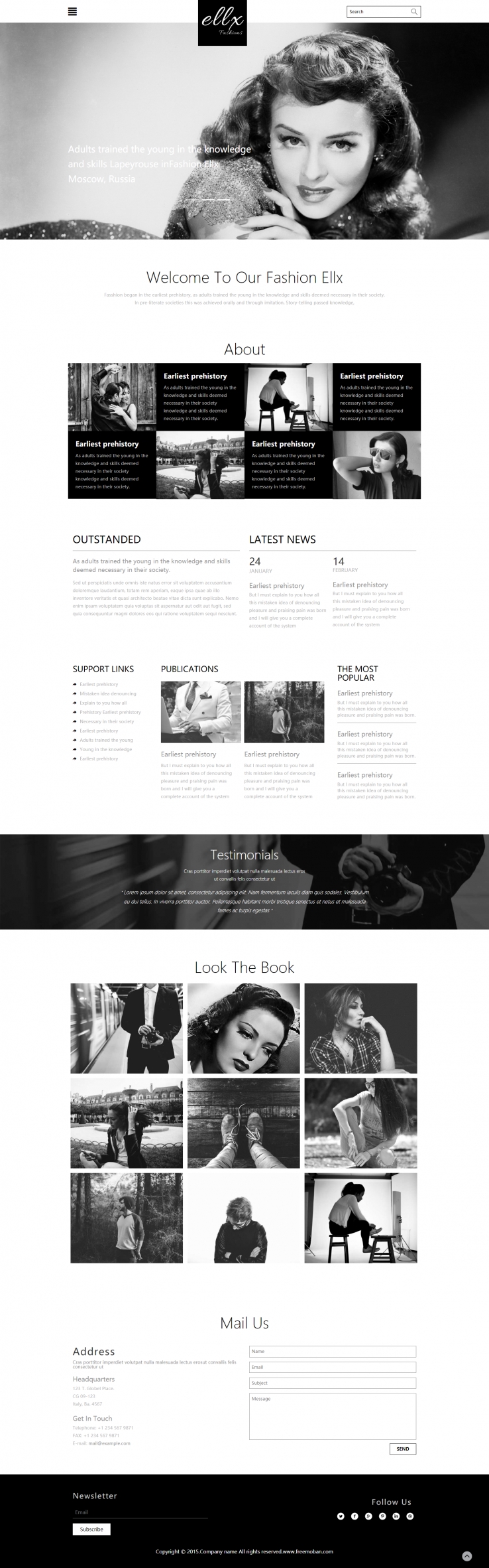 黑白简洁风格的经典电影人物整站网站模板
