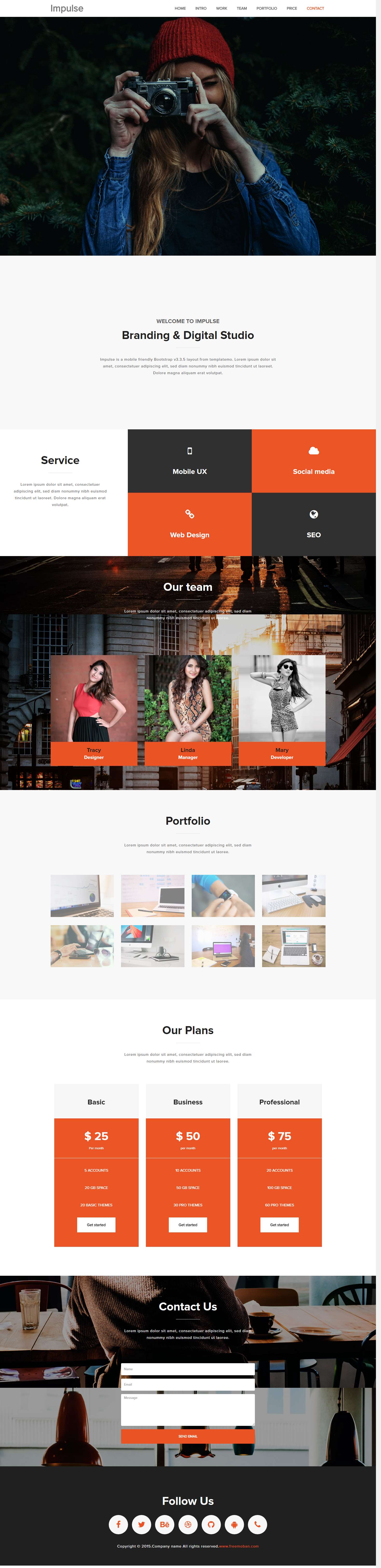 大气橙色风格的摄影爱好者作品整站网站模板