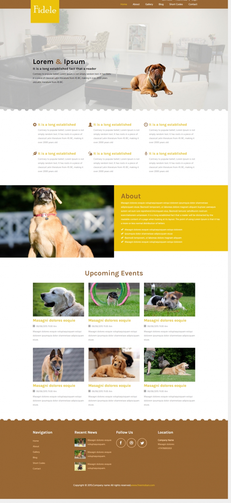 棕色简洁风格的可爱宠物狗狗企业网站模板