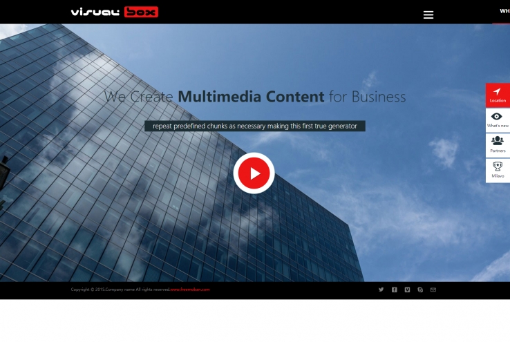 黑色宽屏风格的写字楼视频企业网站模板