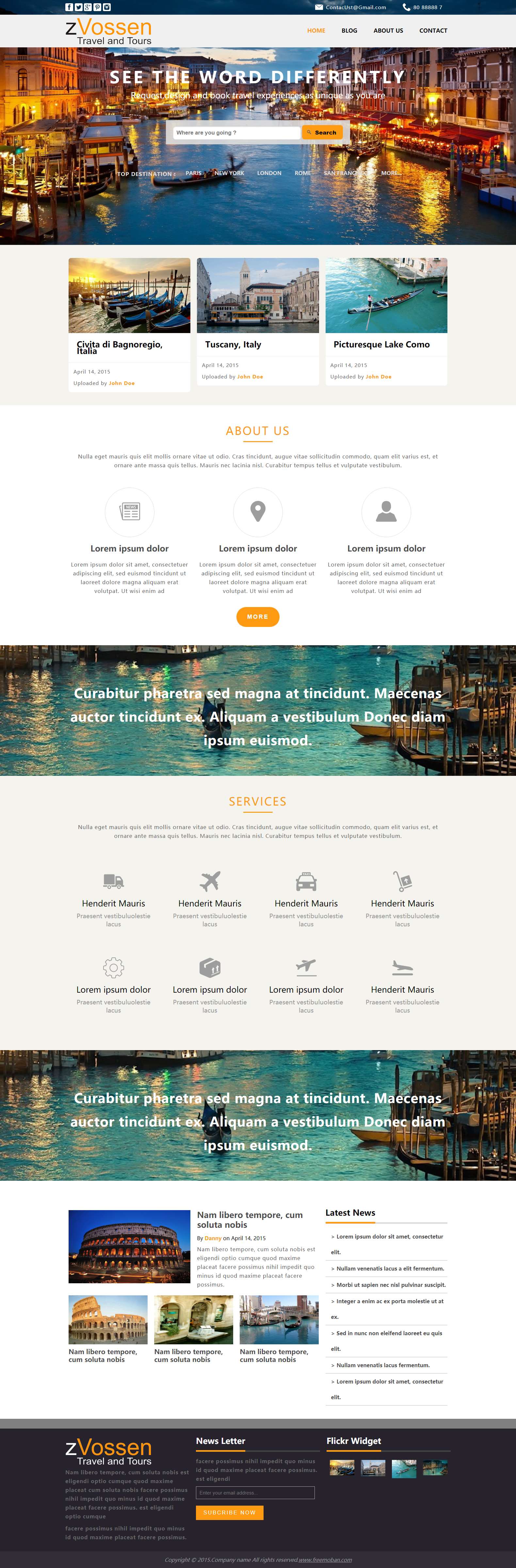 扁平灰色风格的威尼斯水上旅游企业网站模板