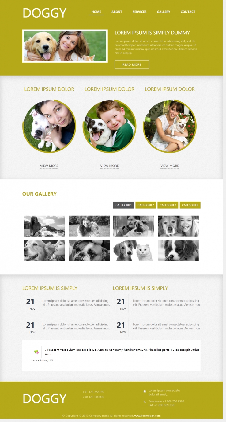黄色精致简洁效果的人与宠物整站网站模板下载