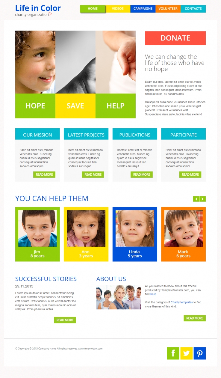 精美可爱效果的爱心公益儿童企业网站模板下载