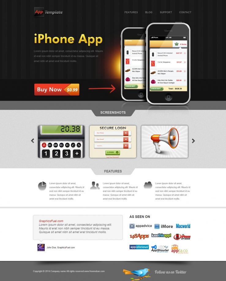 简洁精致效果的iphone应用app整站网站模板下载