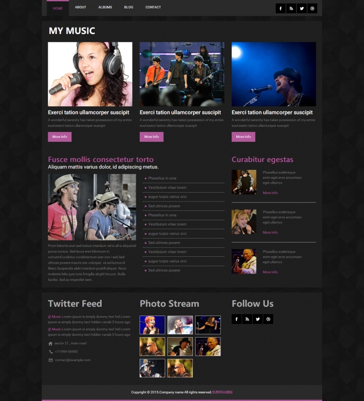 紫色炫酷风格的摇滚音乐网站模板下载