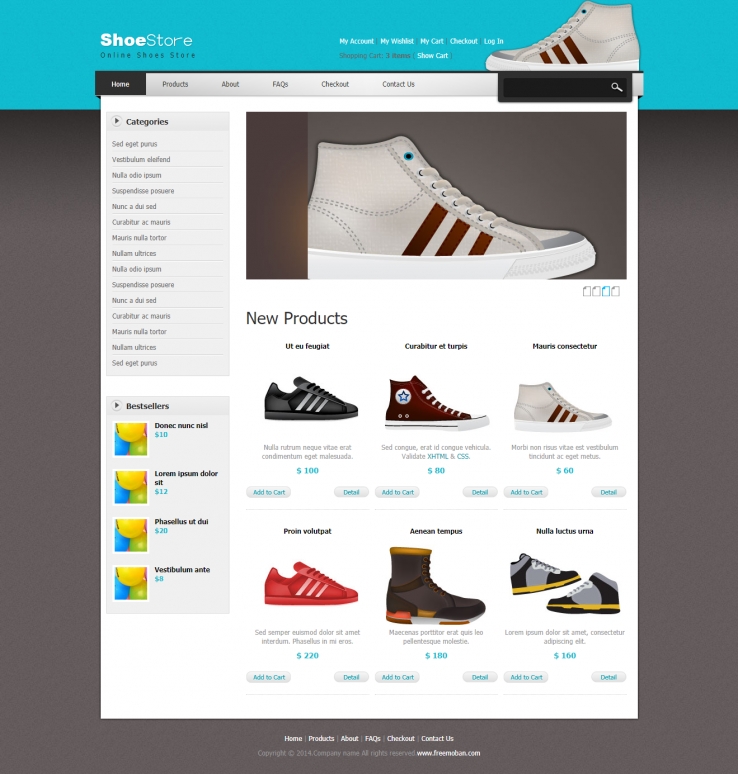 精致简单效果的运动鞋商场网站模板下载