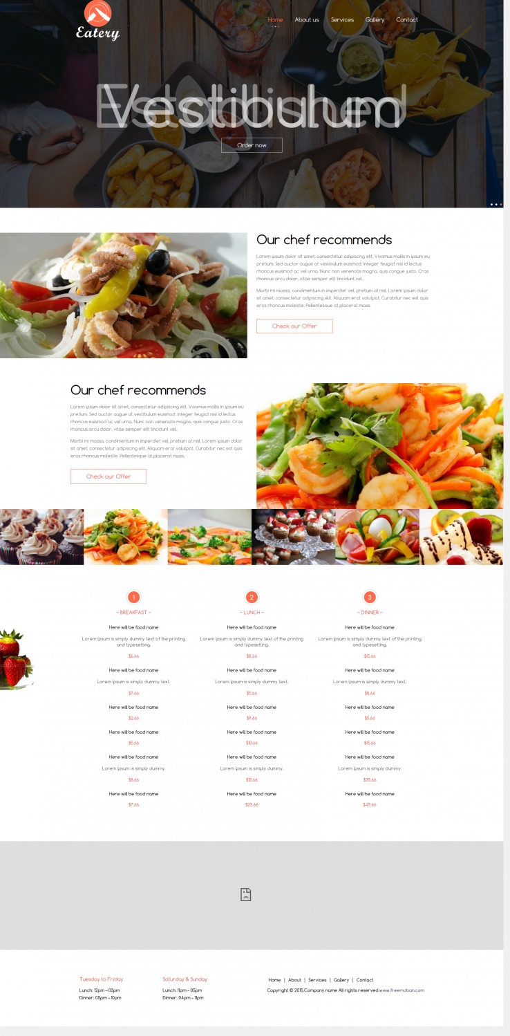 橙色宽屏风格的外卖美食网站模板下载