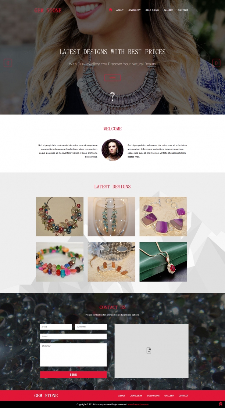 红色宽屏风格的珠宝装饰配件网站模板下载