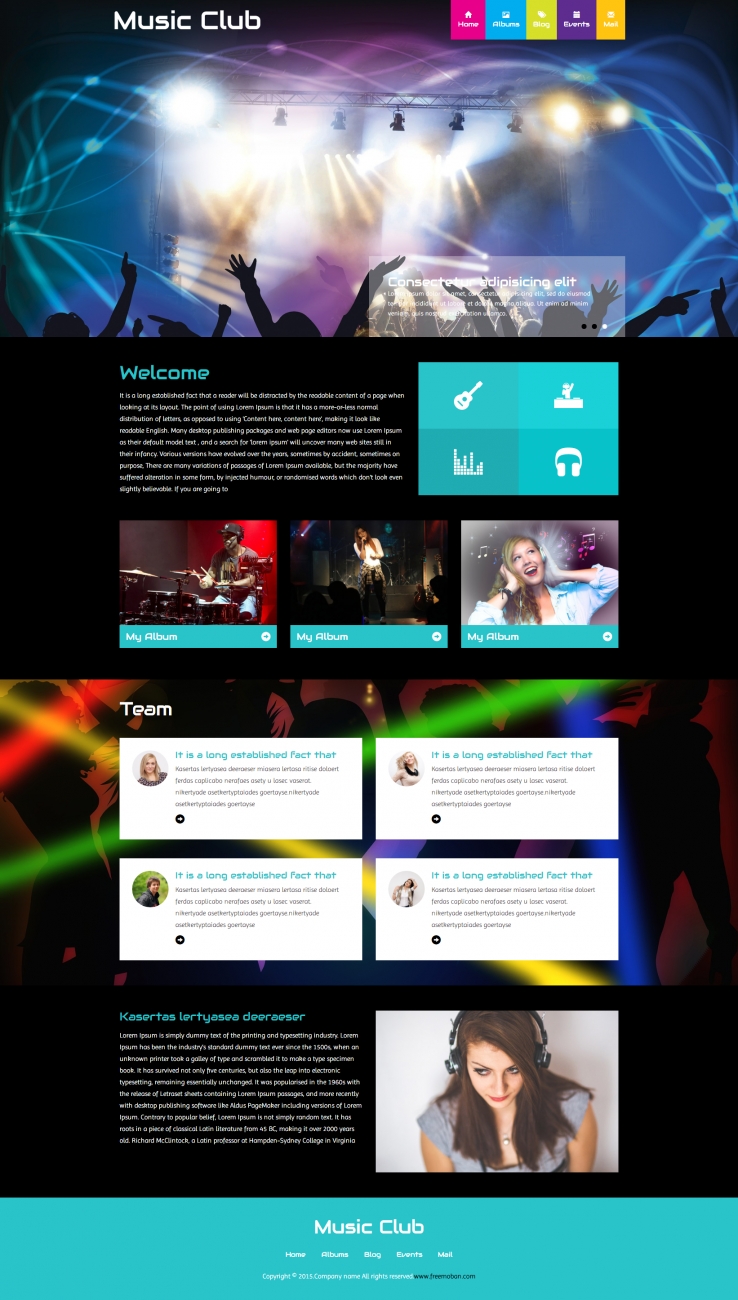 蓝色炫酷风格的DJ音乐俱乐部网站模板下载