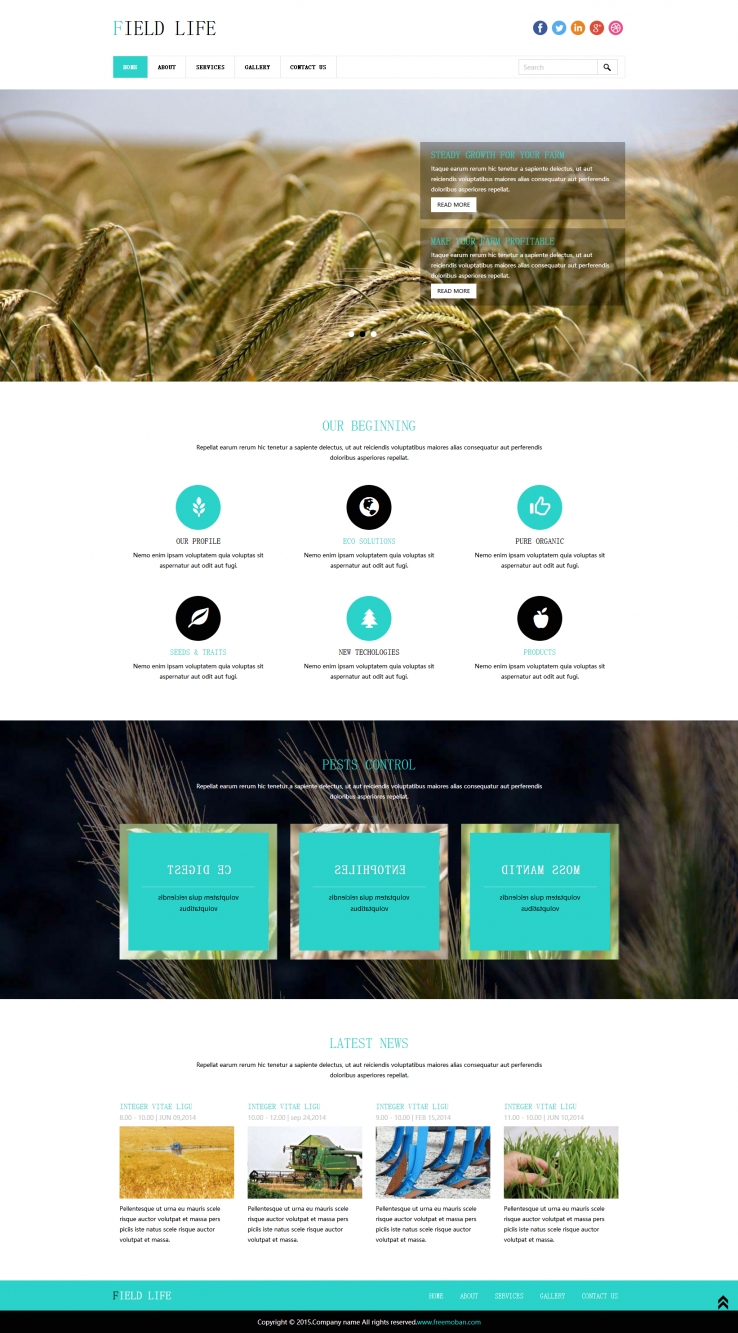 蓝色简洁风格的小麦种植网站模板下载