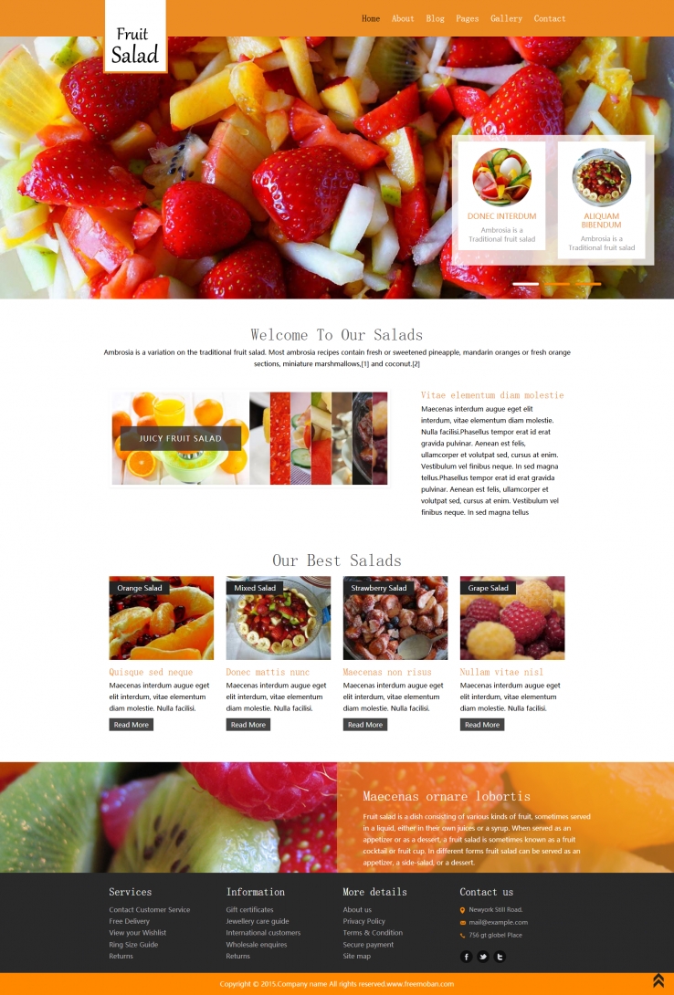 橙色精美风格的草莓水果拼盘网站模板下载