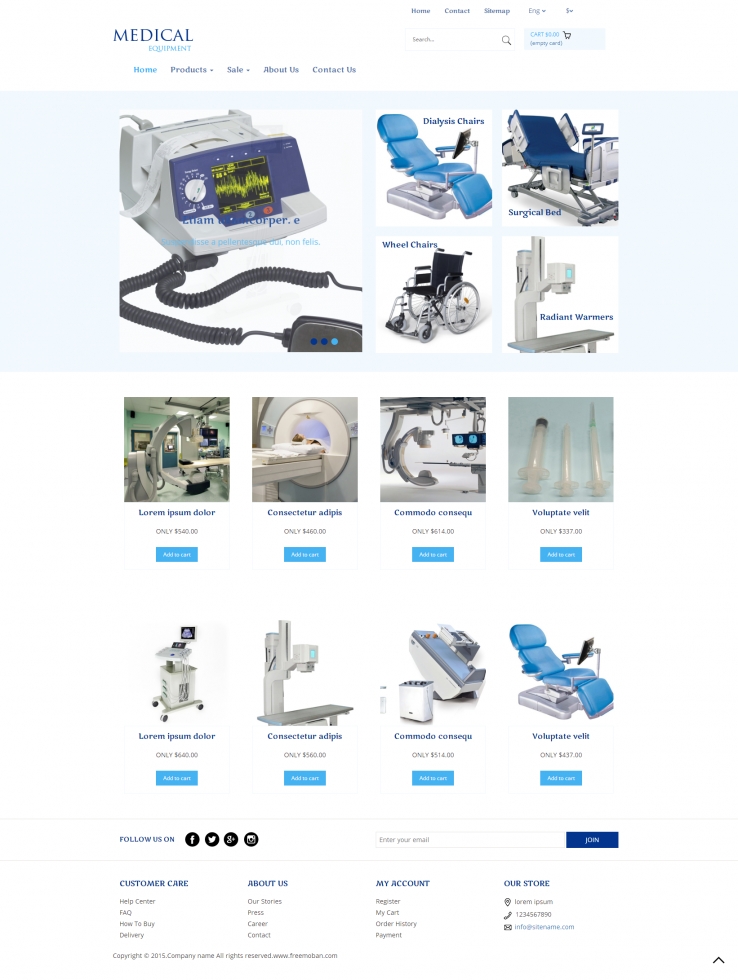 蓝色简洁风格的医疗器械设备网站模板下载