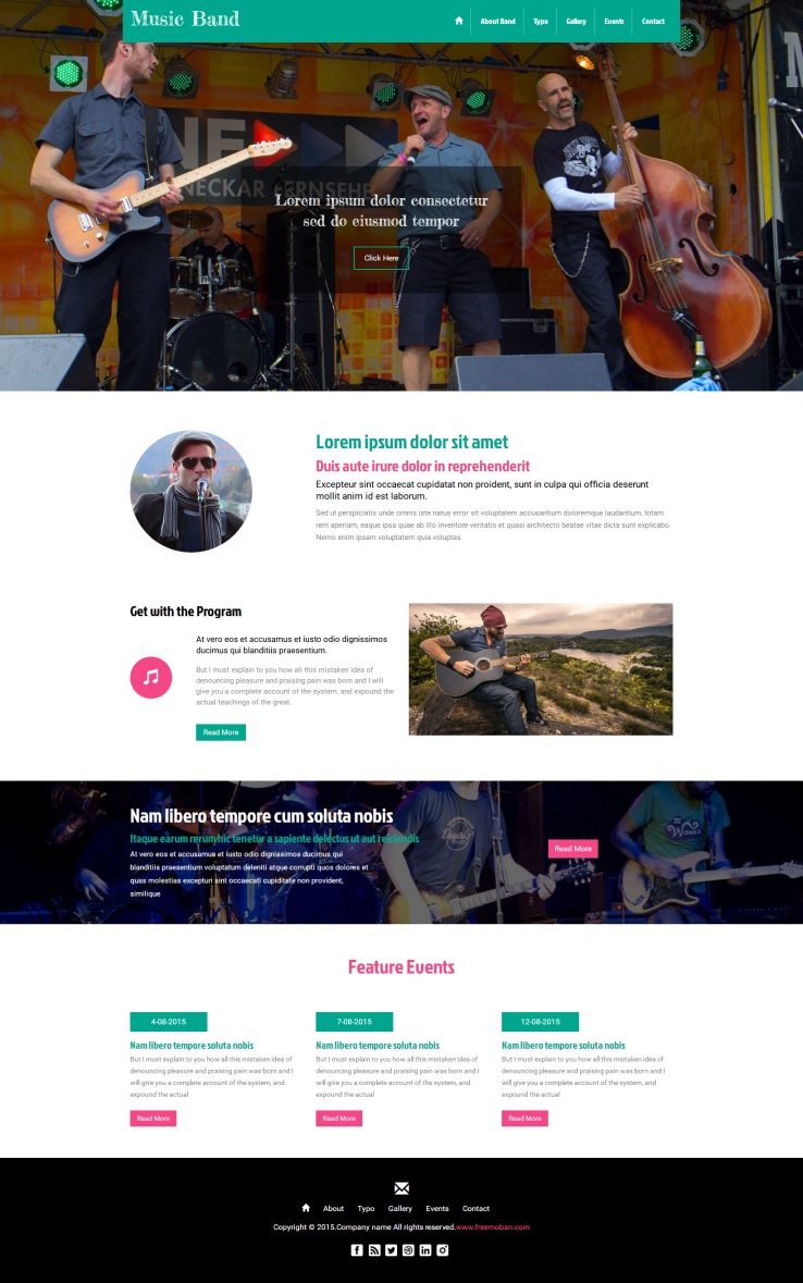 蓝色大气风格的乐器演唱会网站模板下载