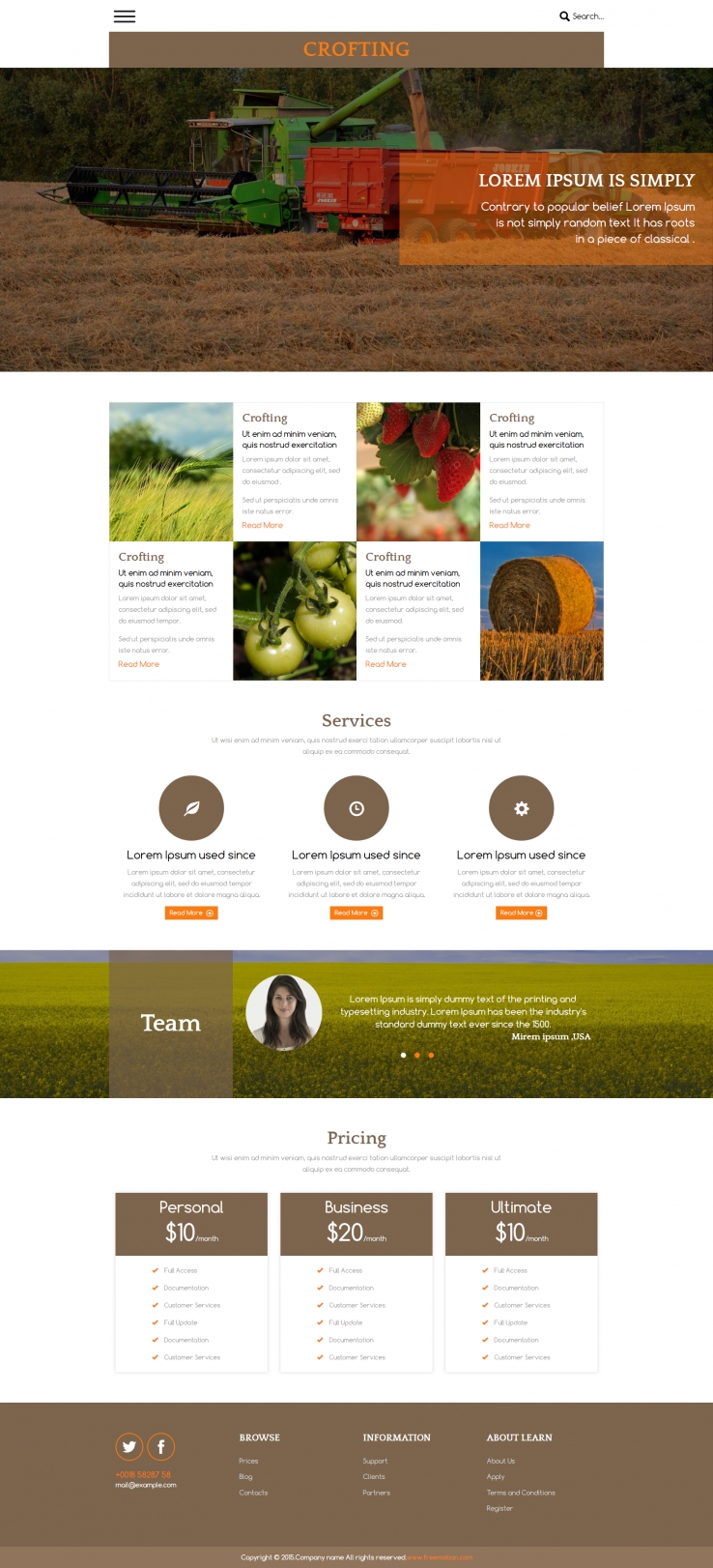 棕色大气风格的环保绿色农场网站模板下载
