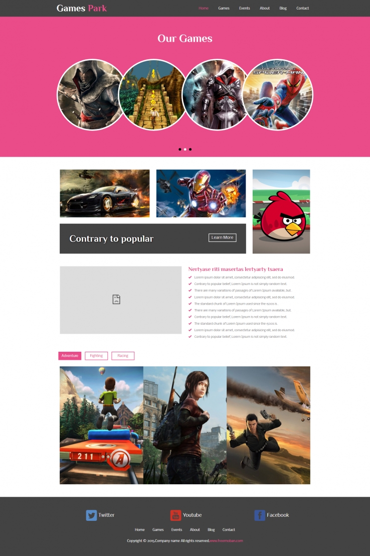 粉色宽屏风格的游戏软件介绍网站模板下载