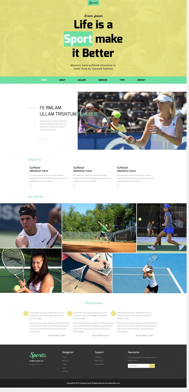 绿色大气风格的体育网球赛事网站模板下载
