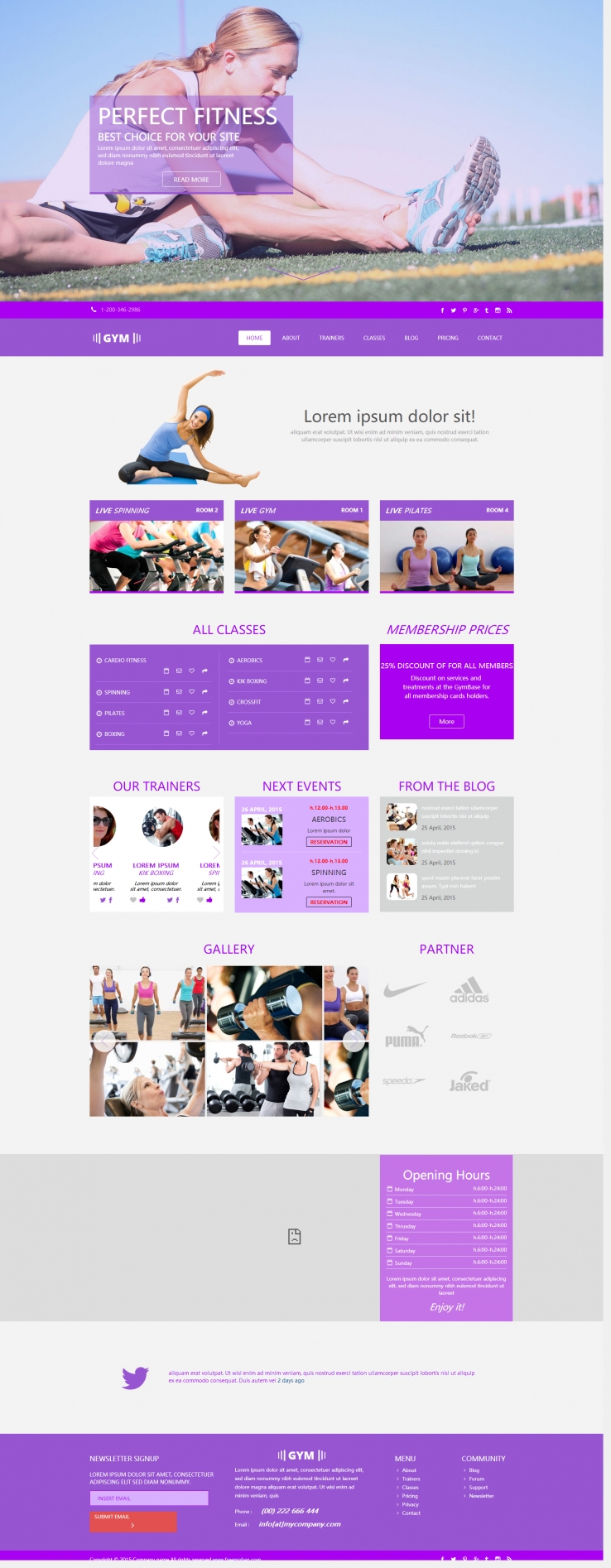 紫色宽屏风格的健身运动网站模板下载