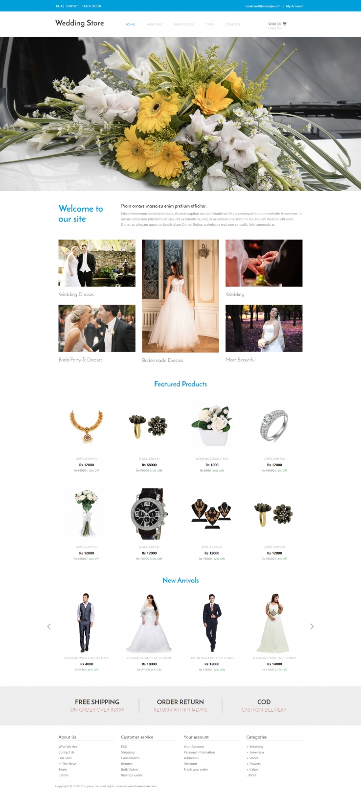 白色简洁风格的高端婚礼定制网页模板下载