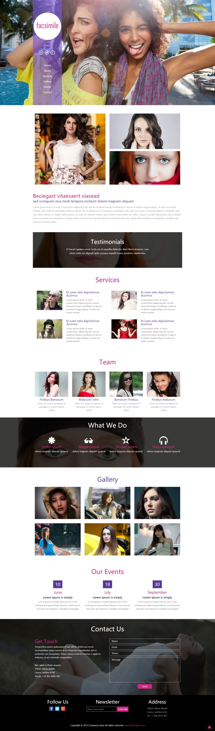 紫色大气风格的时尚模特造型网站模板下载