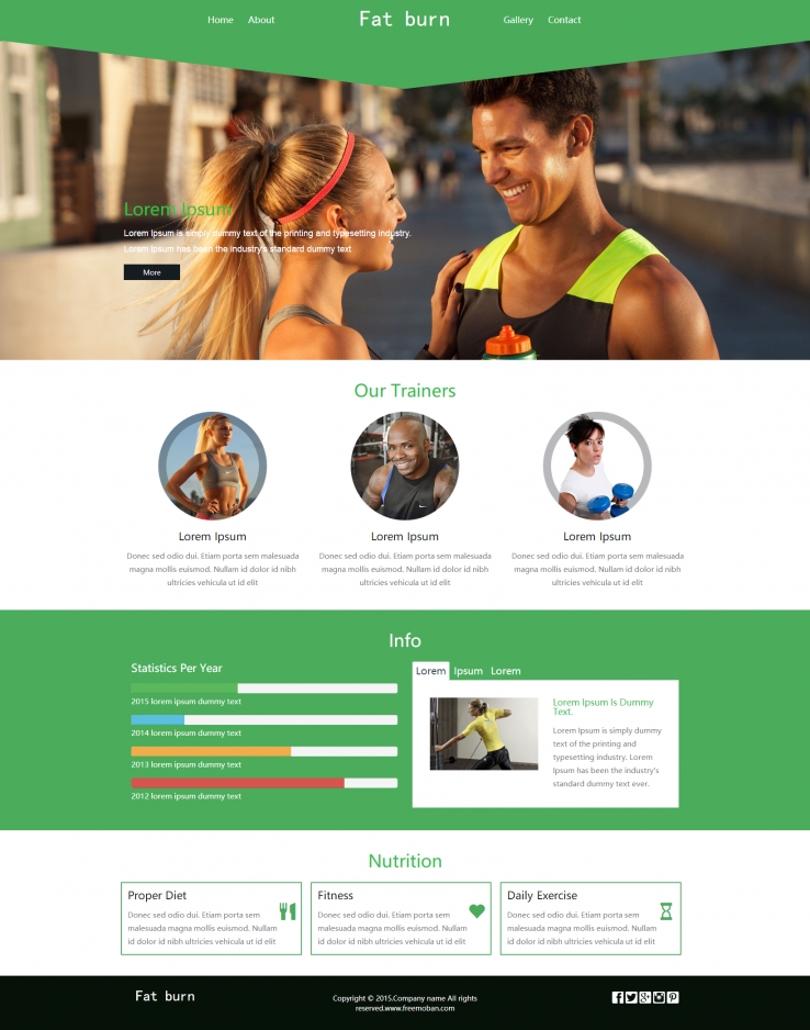 绿色大气风格的运动健身网页模板下载