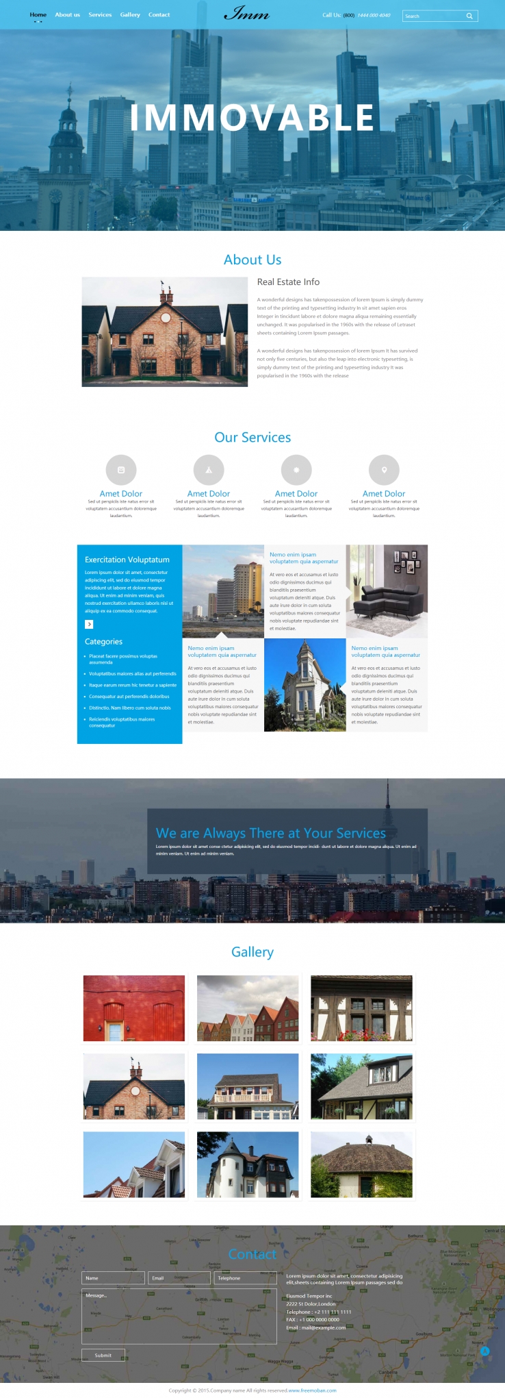 蓝色大气风格的城市别墅设计网页模板下载
