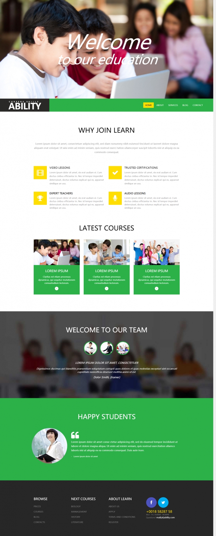 绿色宽屏风格的儿童教育机构网页模板下载