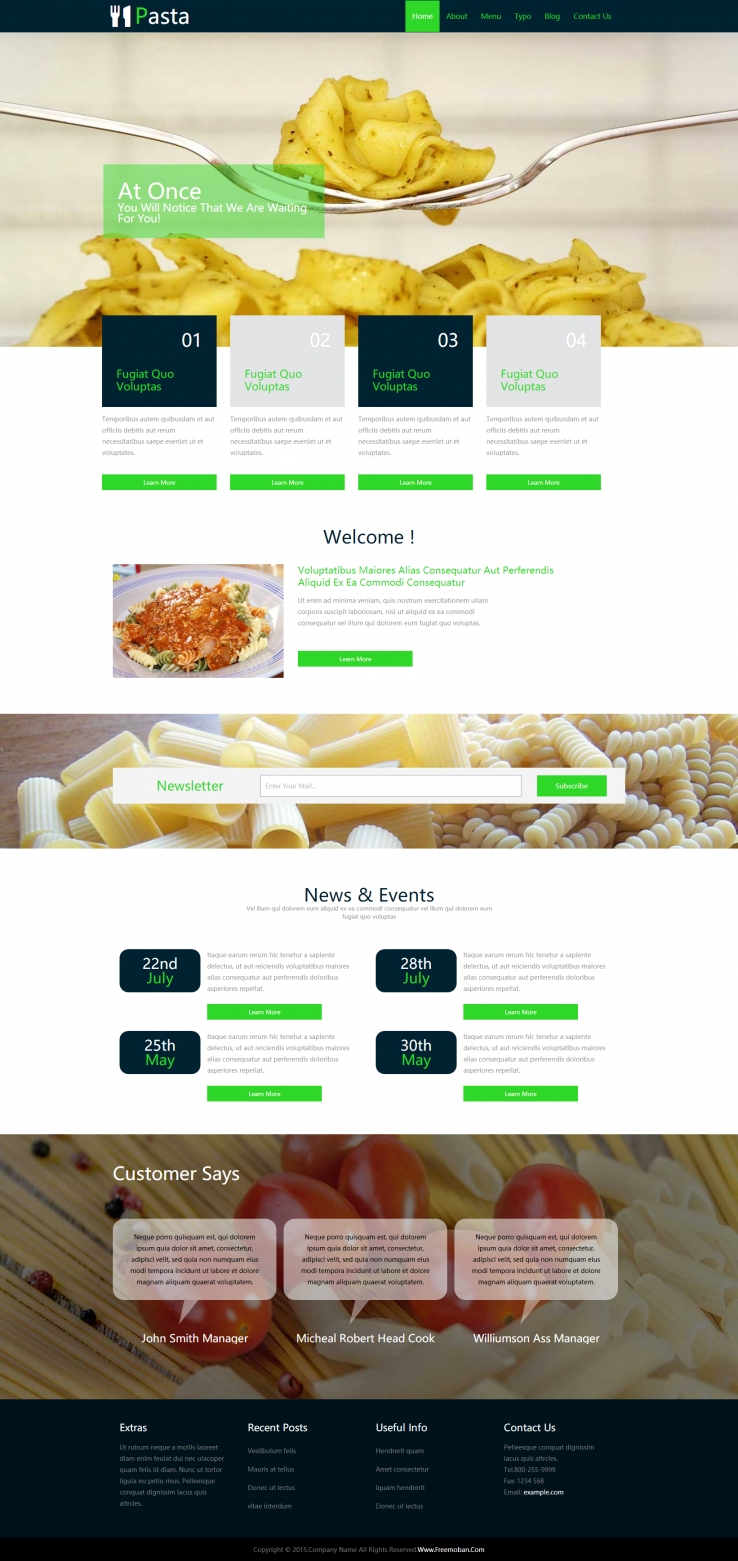 绿色精美风格的西餐意面美食网站模板下载