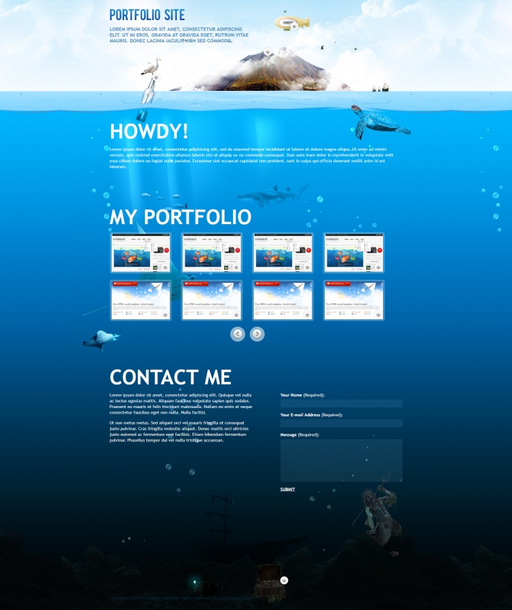 精致清爽效果的可爱海底世界网站模板下载
