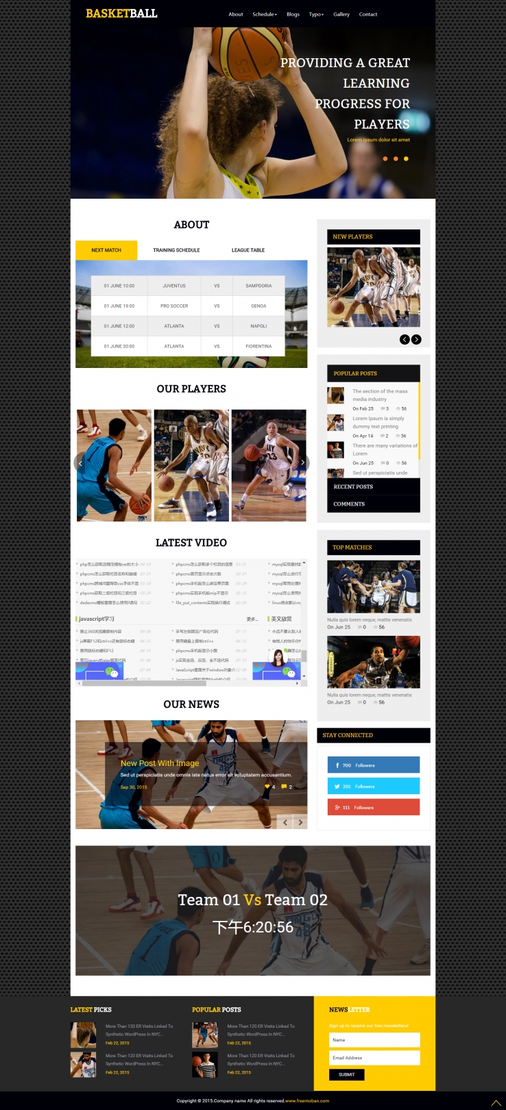 黑色简洁风格的女子篮球比赛整站网站模板