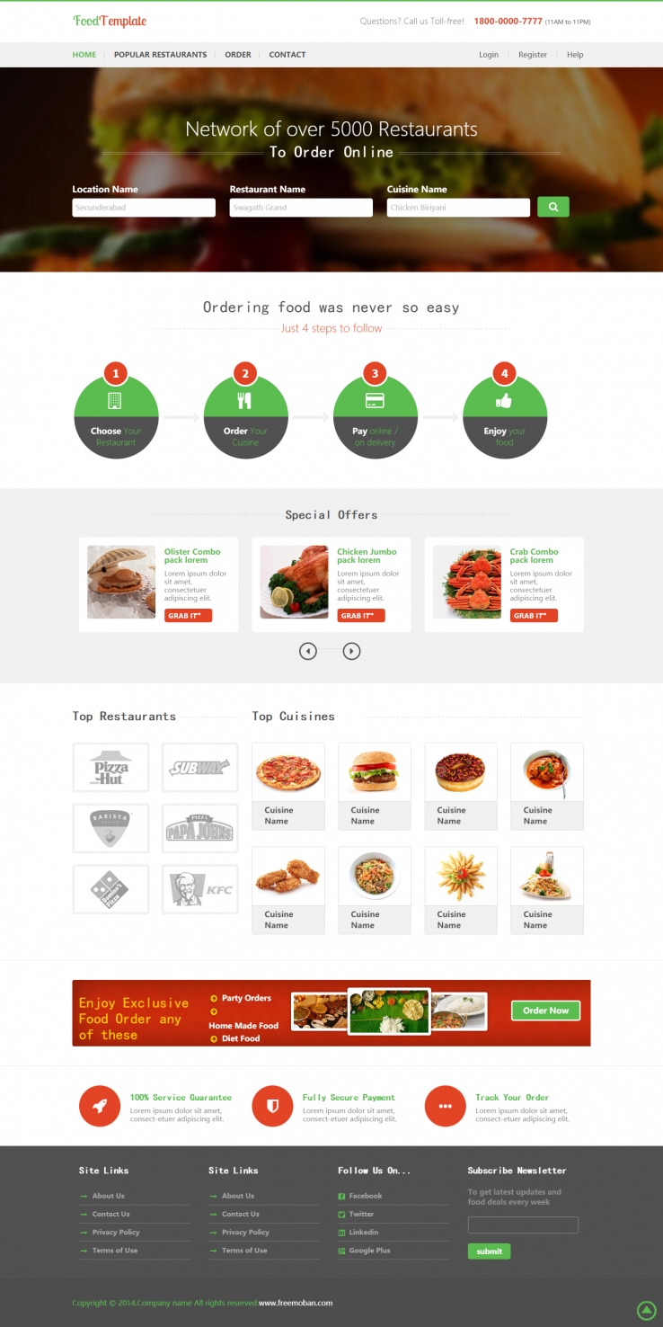 精致简洁效果的快餐点餐系统企业整站模板下载