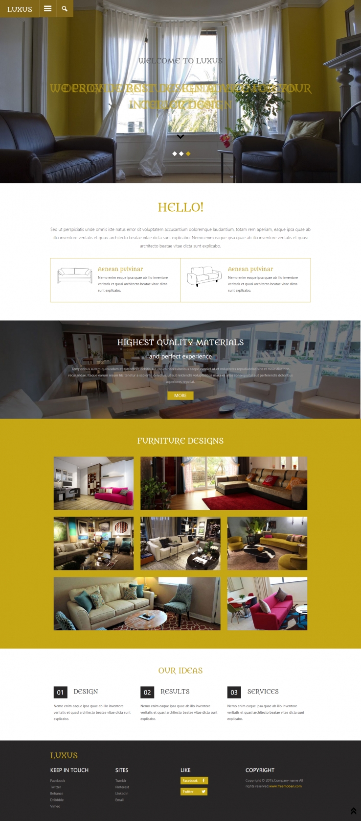 黄色宽屏风格的房屋装修设计整站网站模板