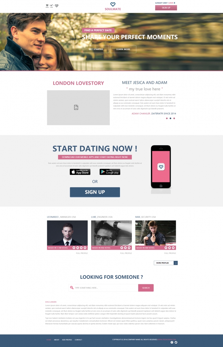 简洁精致效果的社交sns爱情企业网站模板下载