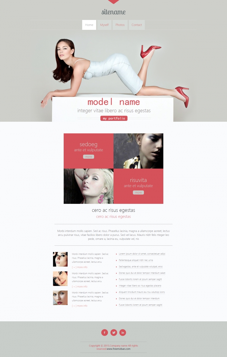 漂亮简洁精致的模特写真网站整站模板下载