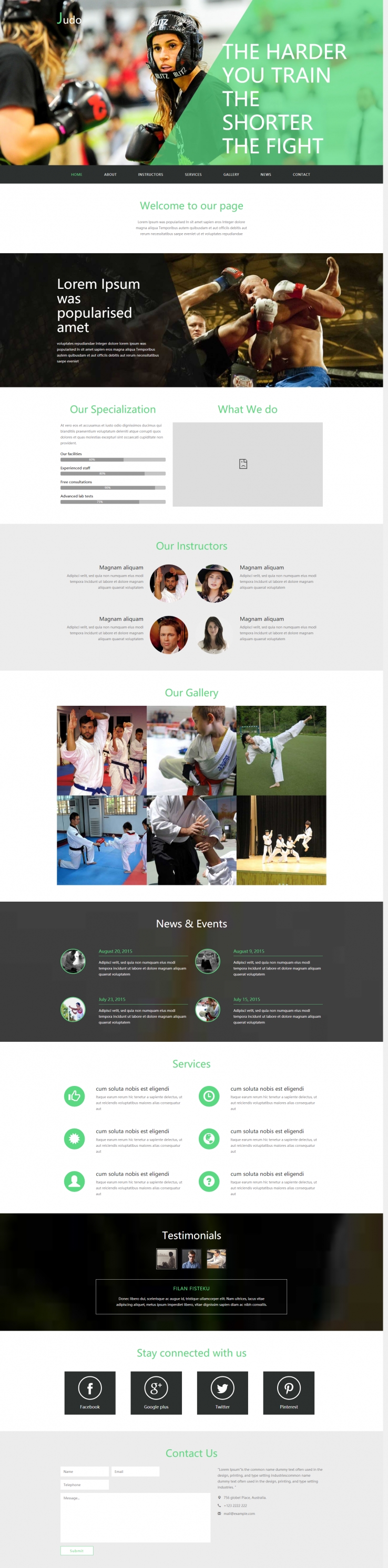 绿色大气风格的跆拳道培训网站模板下载