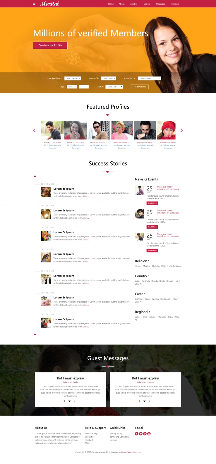 红色宽屏风格的社交相亲平台网站模板下载