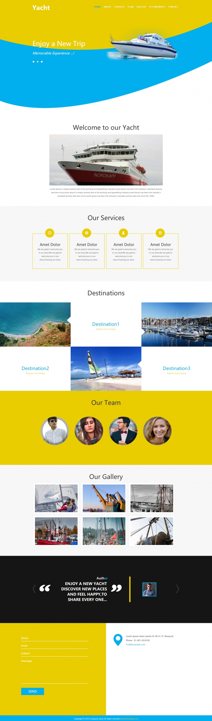 黄色大气风格的游艇旅游出行网站模板下载