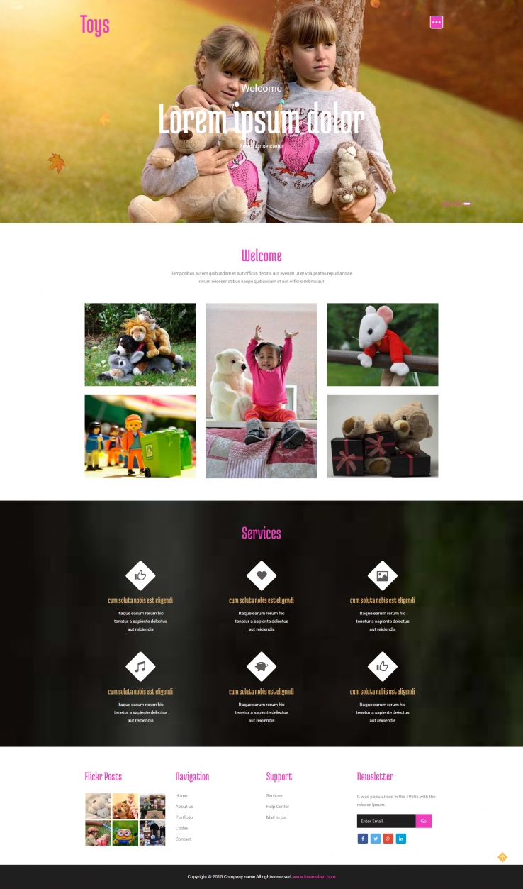 粉色可爱风格的儿童玩具熊网站模板下载