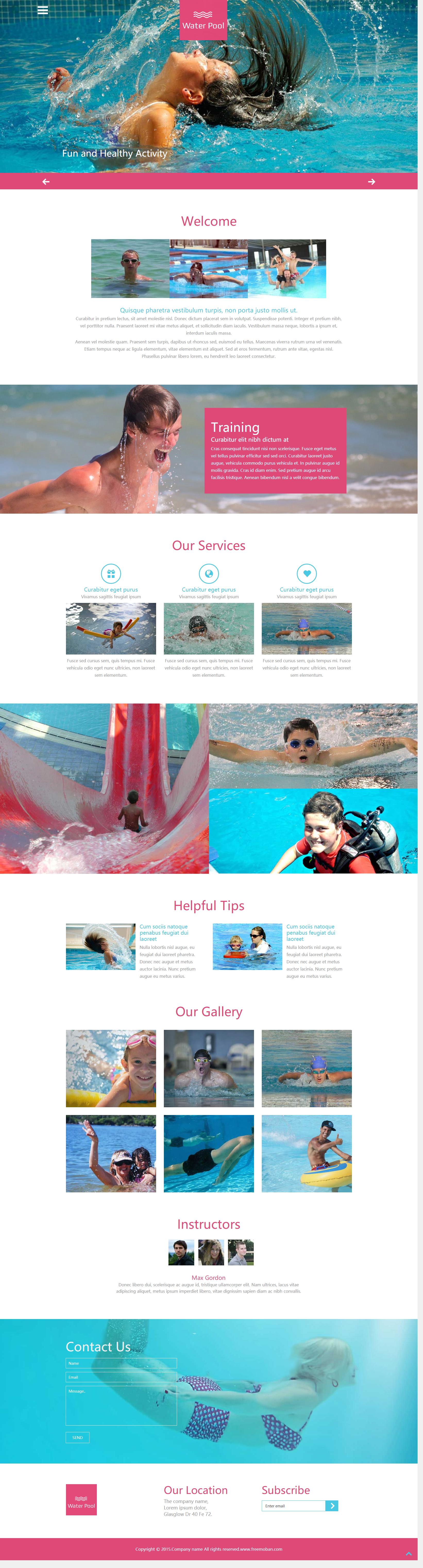 粉色大气风格的室内游泳馆网站模板下载