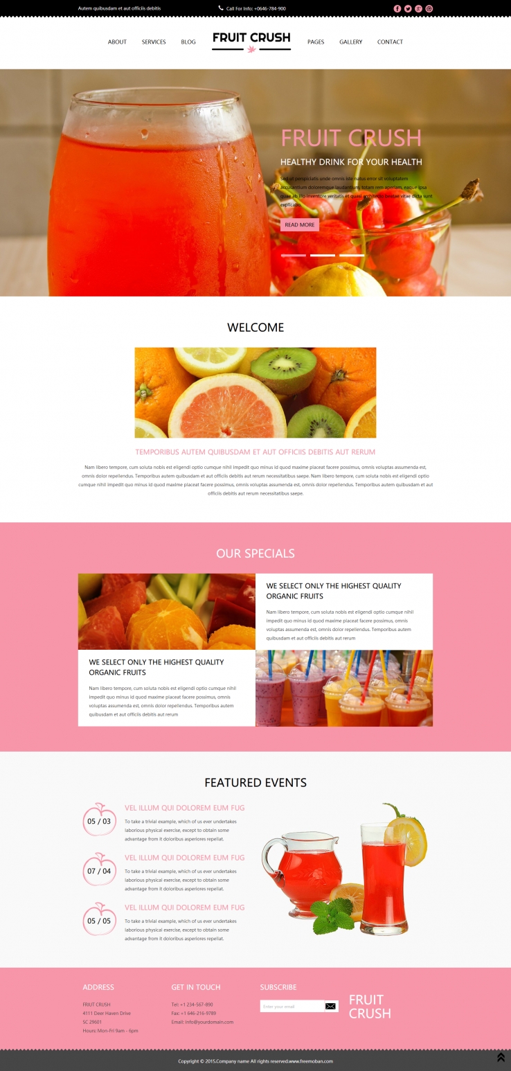 粉色大气风格的新鲜水果饮品网站模板下载