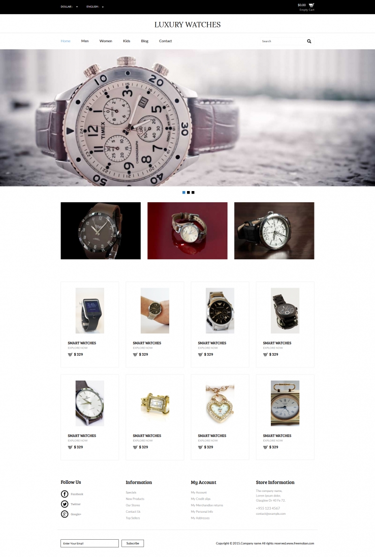 黑色简洁风格的机械手表商城网站模板下载